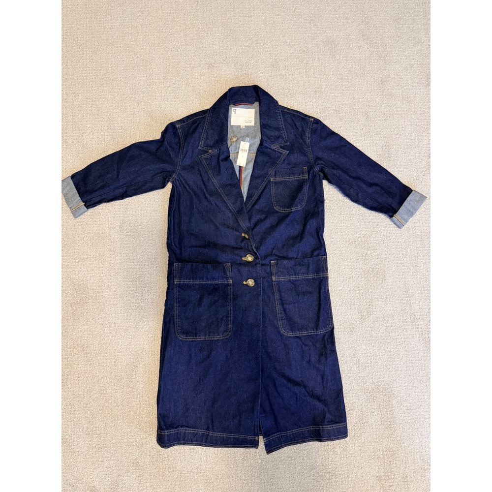 Pilcro Anthropologie Denim Chore Coat Jacket XS Blue Longline Workwear Button Up